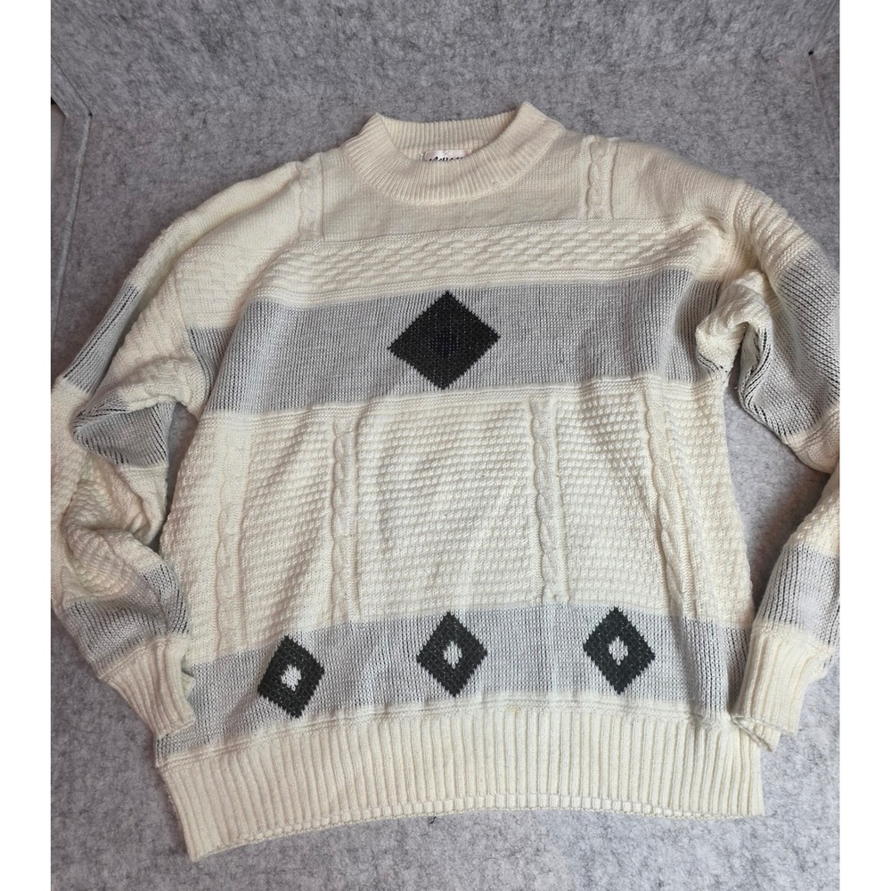 Vintage 90s Barrage Geometric Knit Sweater XL Grandpacore Textured Crewneck